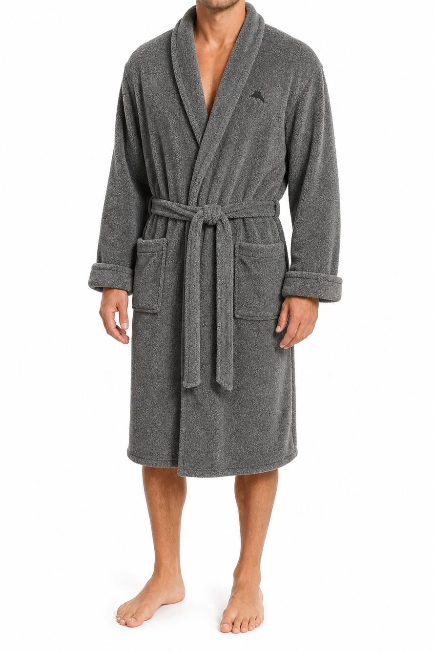 Tommy Bahama Men's Gray Plush Belted Robe L/XL Loungewear Soft Terry Classic